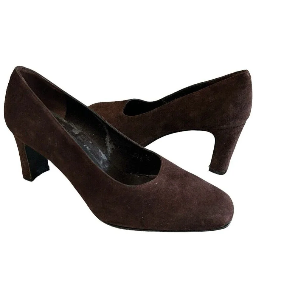 Evan Picone Spain Brown Suede Leather Pumps Heels Slip On Shoes Women’s …